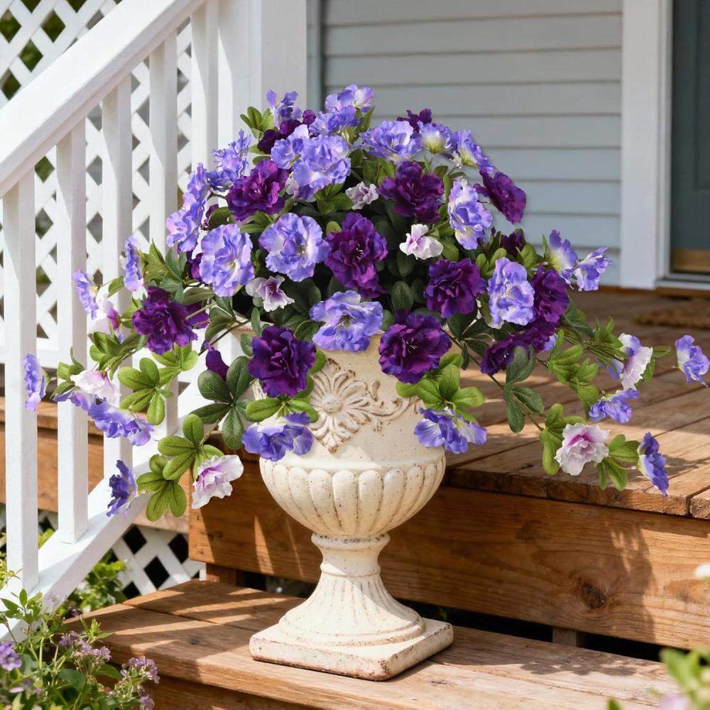 image:imageHomsunny Artificial Fake Flowers for Outdoor 2PCS Realistic Fake Outdoor Flowers Plants UV Resistant Silk Faux Flower for Outside Front Door Porch Planters Patio Yard Garden WindowA03 Deep Purple Light Purplewhite