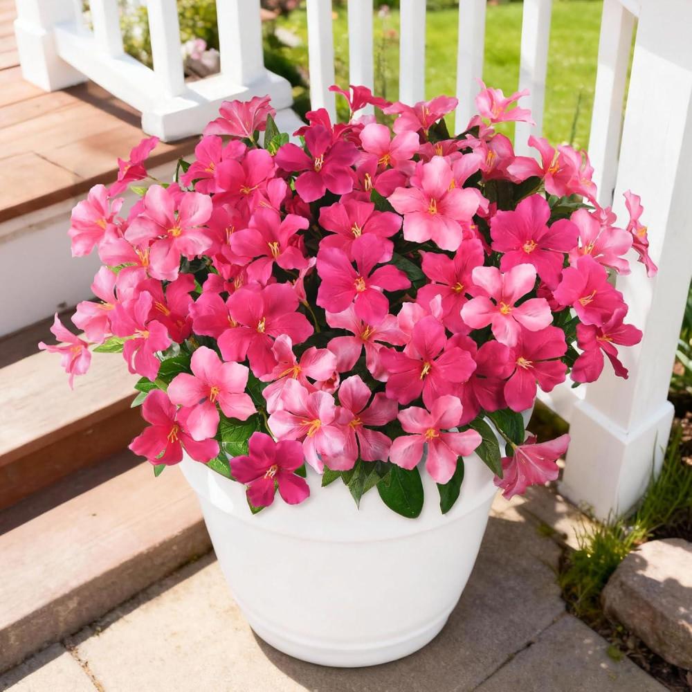 image:imageHomsunny Artificial Flowers for Outdoor 6PCS Fake Silk Flowers UV Resistant Realistic Faux Plants Flowers for Front Door Porch Planter Patio Yard Garden Spring DecorRose Redpink