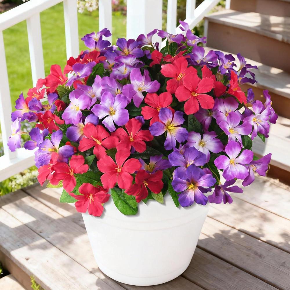 image:imageHomsunny Artificial Flowers for Outdoor 6PCS Fake Silk Flowers UV Resistant Realistic Faux Plants Flowers for Front Door Porch Planter Patio Yard Garden Spring DecorDeep Purple Light Purplered