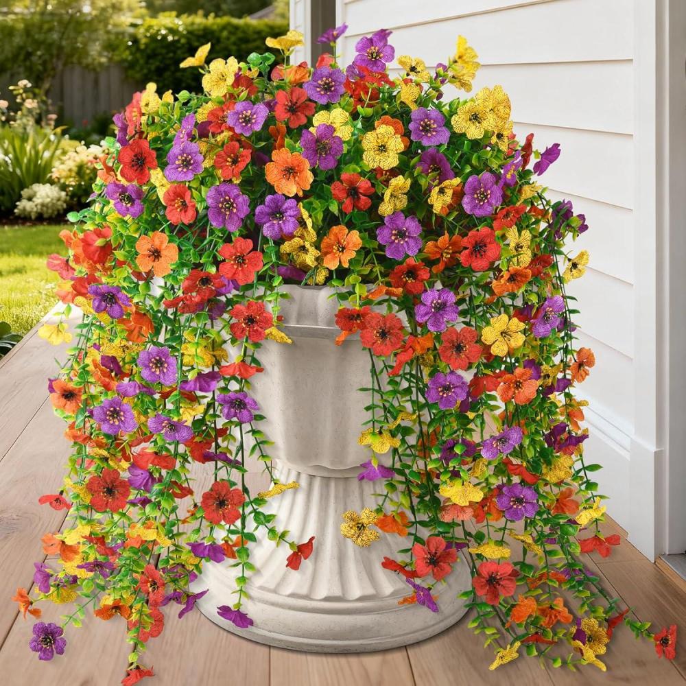 image:imageHomsunny Artificial Hanging Flowers for Outdoor 2PCS Fake Flowers Faux Silk Daisy with Eucalyptus Leaves UV Resistant Aritificial Flowers for Spring Home Patio Yard Porch Decor Light Purple RedPurpleredorangeyellow