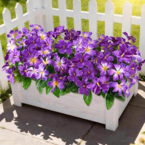 Homsunny Artificial Flowers for Outdoor, 6PCS Fake Silk Flowers UV Resistant, Realistic Faux Plants Flowers for Front Door Porch Planter Patio Yard Garden Spring Decor(Deep Purple+ Light Purple)