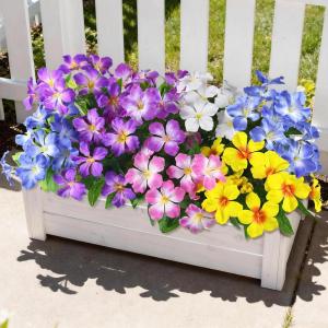 Homsunny Artificial Flowers for Outdoor, 6PCS Fake Silk Flowers UV Resistant, Realistic Faux Plants Flowers for Front Door Porch Planter Patio Yard Garden Spring Decor(Deep Purple+blue+light Purple+pink+white+yellow)