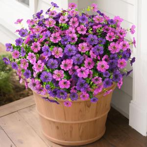Homsunny Artificial Flowers for Outdoors, 12 PCS Faux Silk Flower with Artificial Fern Spring Decoration, Fake Outdoor Flowers UV Resistant No Fade Artificial Plants Front Porch Garden Patio Decor(Deep Purple+light Purple)