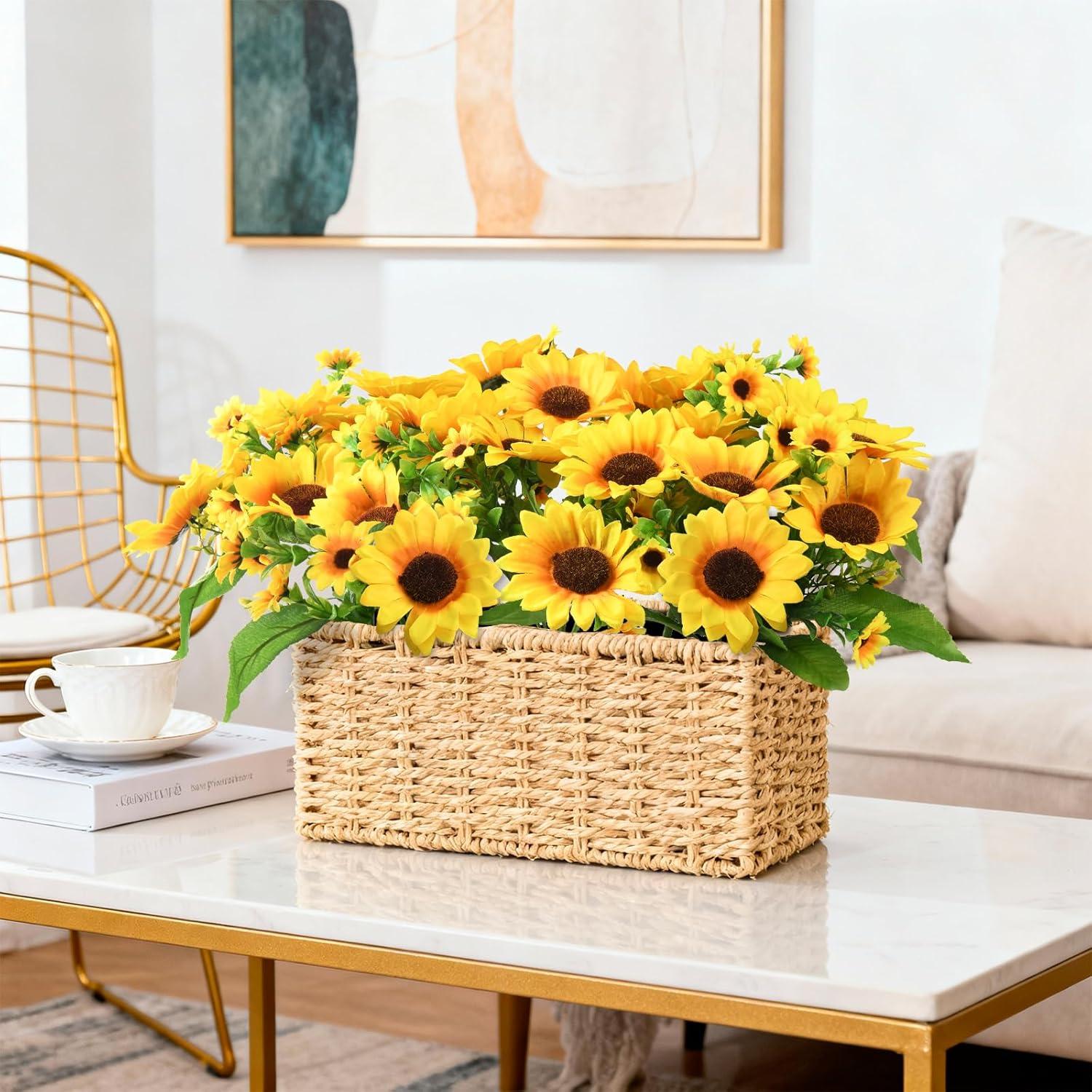 image:imageHomsunny Fake Sunflowers Artificial Flowers for Outdoor Decoration 6 Pcs Faux Silk Sunflowers Realistic UV Resistant for Centerpiece Wedding Bouquet Office Cemetery Outdoor Indoor Home DecorGold