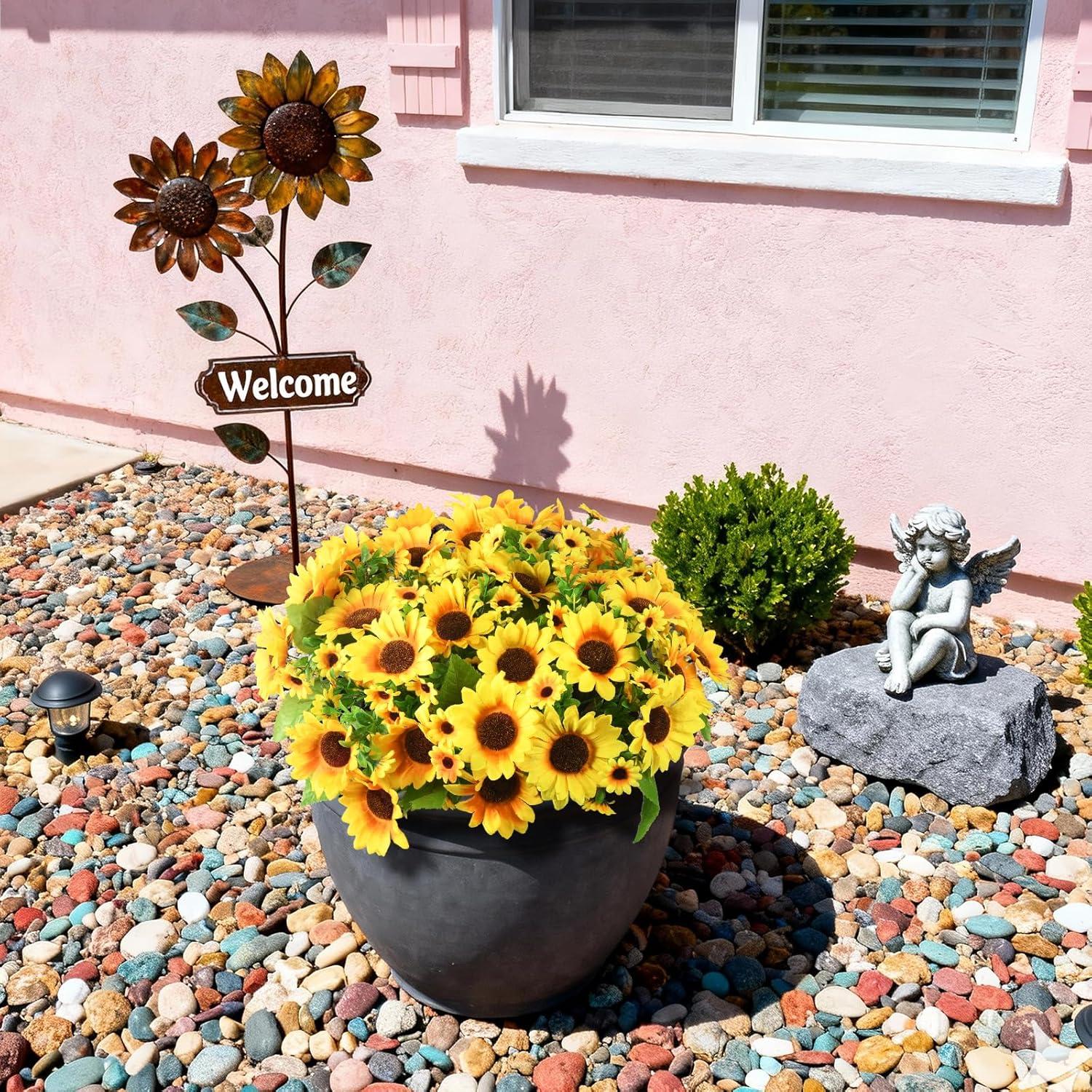 image:imageHomsunny Fake Sunflowers Artificial Flowers for Outdoor Decoration 6 Pcs Faux Silk Sunflowers Realistic UV Resistant for Centerpiece Wedding Bouquet Office Cemetery Outdoor Indoor Home DecorGold