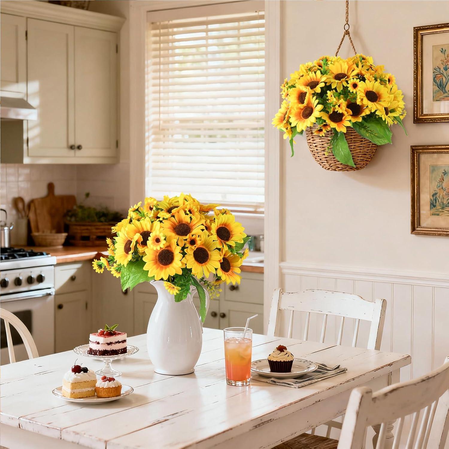 image:imageHomsunny Fake Sunflowers Artificial Flowers for Outdoor Decoration 6 Pcs Faux Silk Sunflowers Realistic UV Resistant for Centerpiece Wedding Bouquet Office Cemetery Outdoor Indoor Home DecorGold
