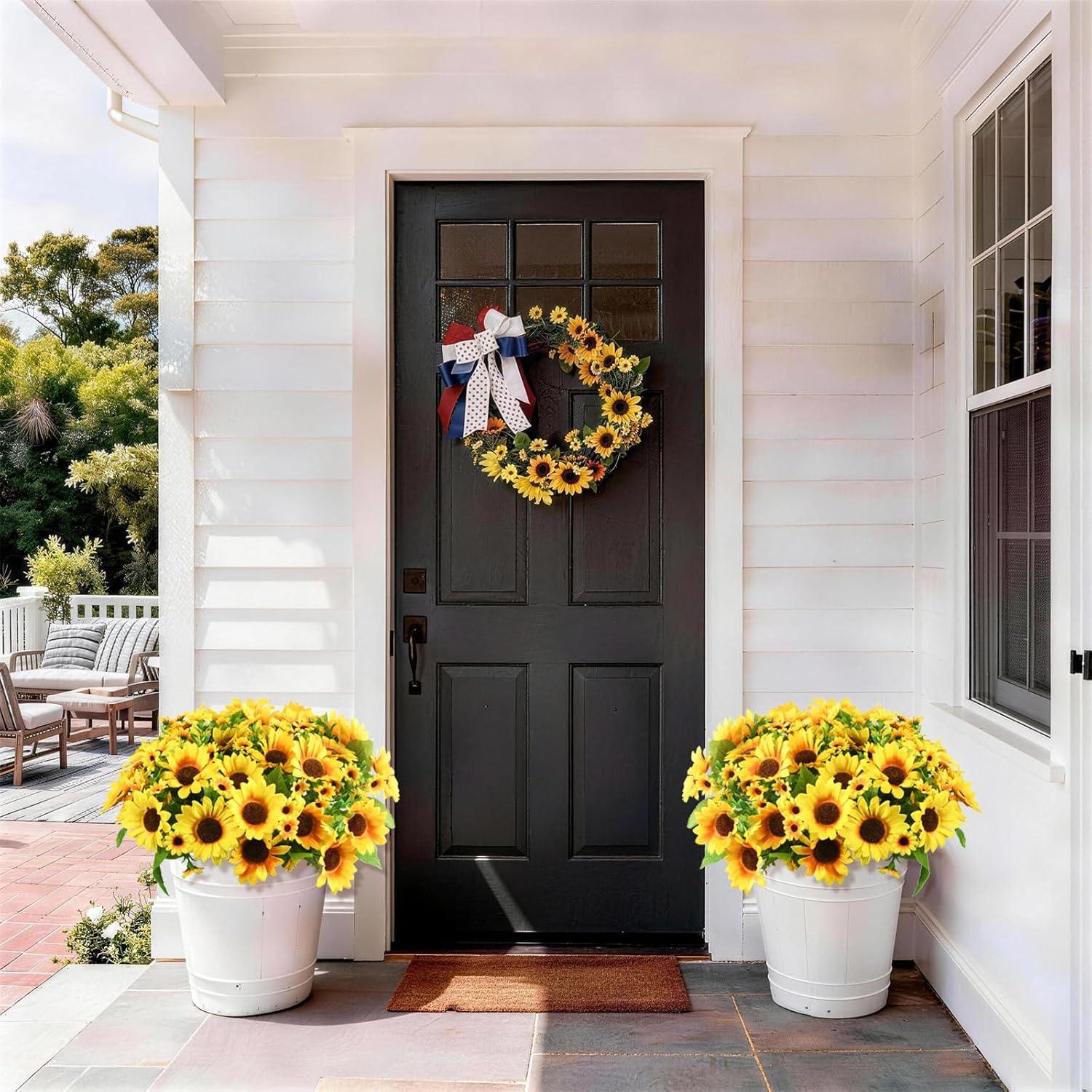 image:imageHomsunny Fake Sunflowers Artificial Flowers for Outdoor Decoration 6 Pcs Faux Silk Sunflowers Realistic UV Resistant for Centerpiece Wedding Bouquet Office Cemetery Outdoor Indoor Home DecorGold