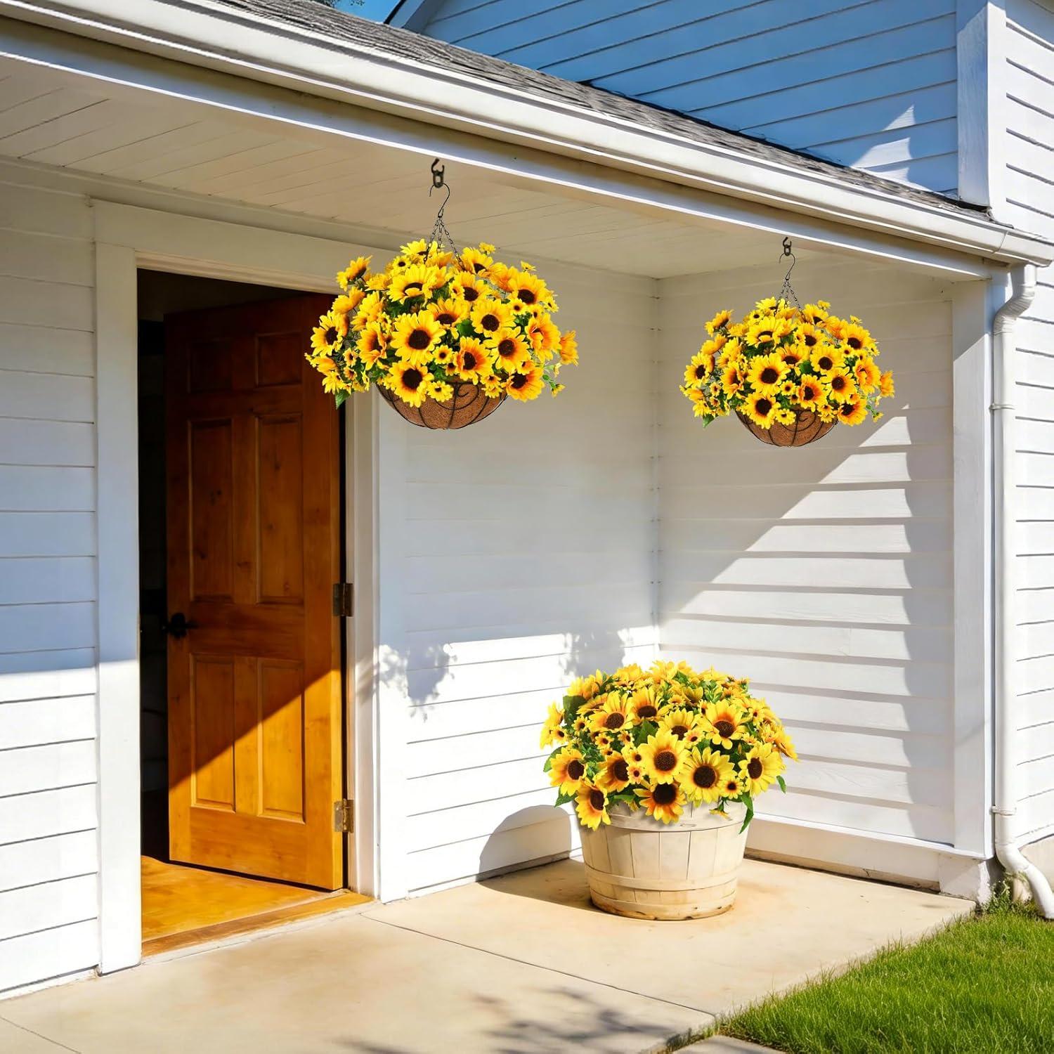 image:imageHomsunny Fake Sunflowers Artificial Flowers for Outdoor Decoration 6 Pcs Faux Silk Sunflowers Realistic UV Resistant for Centerpiece Wedding Bouquet Office Cemetery Outdoor Indoor Home DecorGold