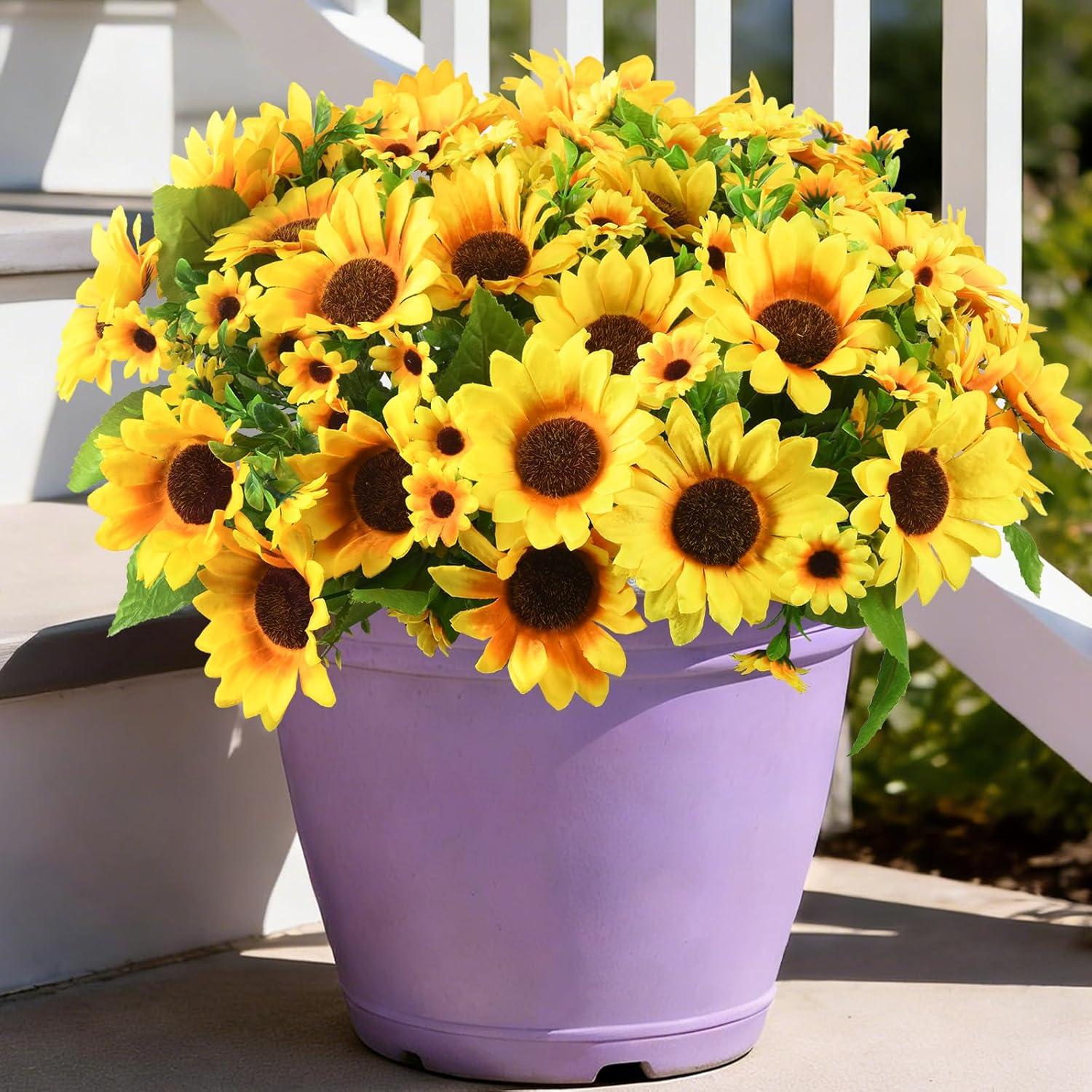 image:imageHomsunny Fake Sunflowers Artificial Flowers for Outdoor Decoration 6 Pcs Faux Silk Sunflowers Realistic UV Resistant for Centerpiece Wedding Bouquet Office Cemetery Outdoor Indoor Home DecorGold