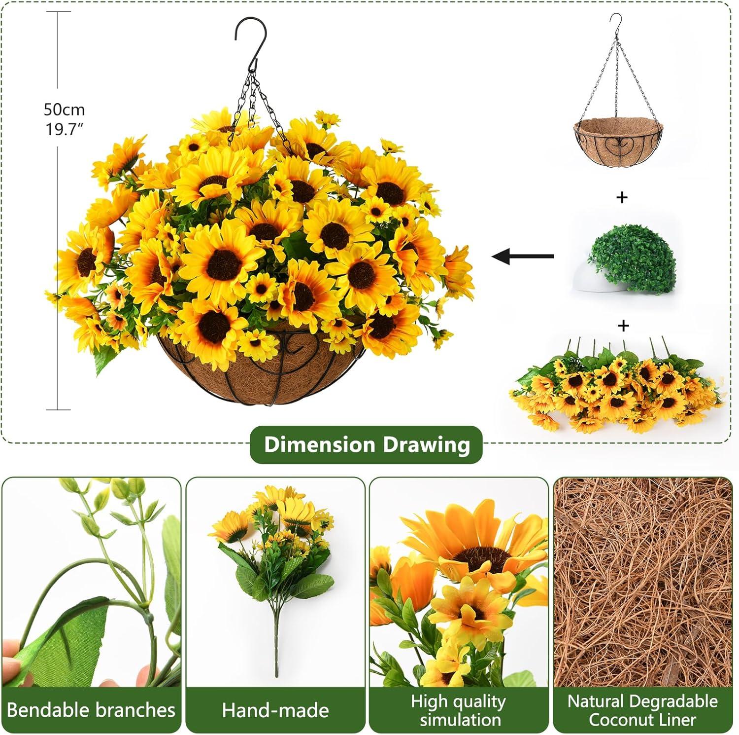 image:imageHomsunny Fake Sunflowers Artificial Flowers for Outdoor Decoration 6 Pcs Faux Silk Sunflowers Realistic UV Resistant for Centerpiece Wedding Bouquet Office Cemetery Outdoor Indoor Home DecorYellow