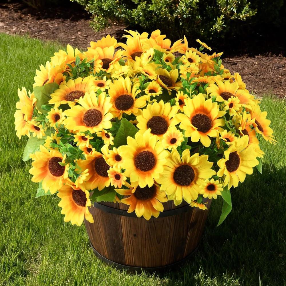 image:imageHomsunny Fake Sunflowers Artificial Flowers for Outdoor Decoration 6 Pcs Faux Silk Sunflowers Realistic UV Resistant for Centerpiece Wedding Bouquet Office Cemetery Outdoor Indoor Home DecorGold
