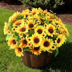 Homsunny Fake Sunflowers Artificial Flowers for Outdoor Decoration, 6 Pcs Faux Silk Sunflowers Realistic UV Resistant for Centerpiece Wedding Bouquet Office Cemetery Outdoor Indoor Home Decor(Gold)