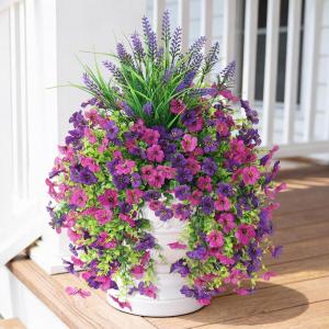 Artificial Fake Hanging Flowers Plants for Outdoor Outside Decoration, Faux Silk Daisy Flower Realistic UV Resistant for Front Porch Patio Balcony Garden Yard Indoor Planter Home Decor(Purple Red)(Mixed 1)
