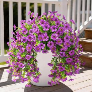 Artificial Fake Hanging Flowers Plants for Outdoor Outside Decoration, Faux Silk Daisy Flower Realistic UV Resistant for Front Porch Patio Balcony Garden Yard Indoor Planter Home Decor(Purple Red)(Purple)