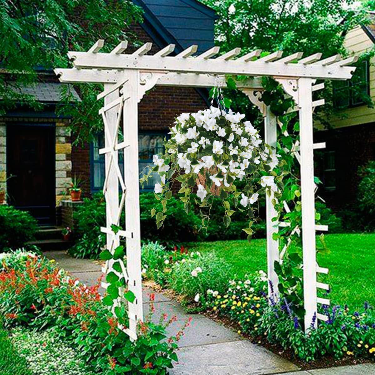 image:imageHomsunny Artificial Fake Hanging Flowers Plants Basket for Outdoor Decoration Faux Silk Flower Bougainvillea Planter Look Real UV Resistant for Home Porch Patio Balcony Yard Spring DecorPurpleWhite