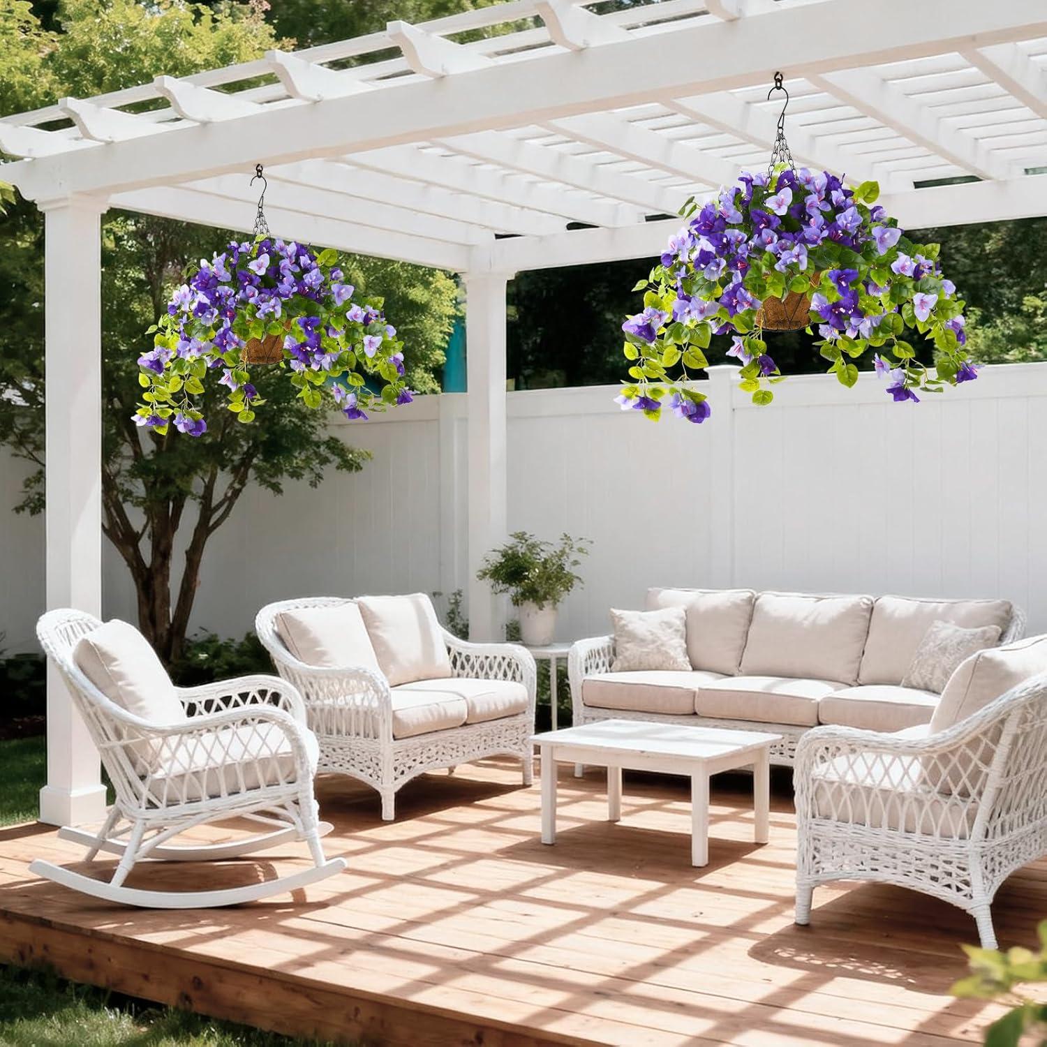 image:imageHomsunny Artificial Fake Hanging Flowers Plants Basket for Outdoor Decoration Faux Silk Flower Bougainvillea Planter Look Real UV Resistant for Home Porch Patio Balcony Yard Spring DecorPurpleDouble Purple