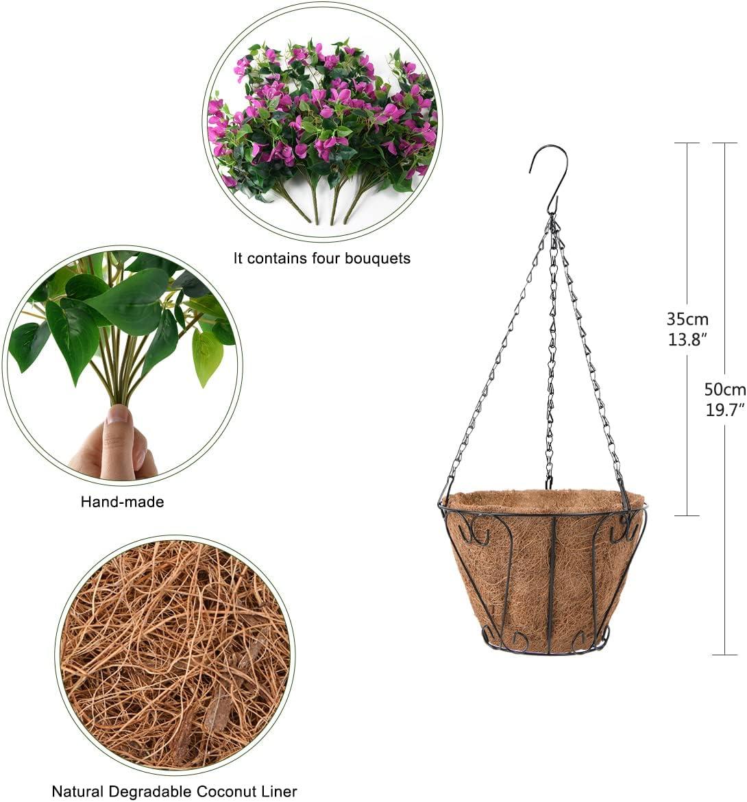 image:imageHomsunny Artificial Fake Hanging Flowers Plants Basket for Outdoor Decoration Faux Silk Flower Bougainvillea Planter Look Real UV Resistant for Home Porch Patio Balcony Yard Spring DecorPurplePurple