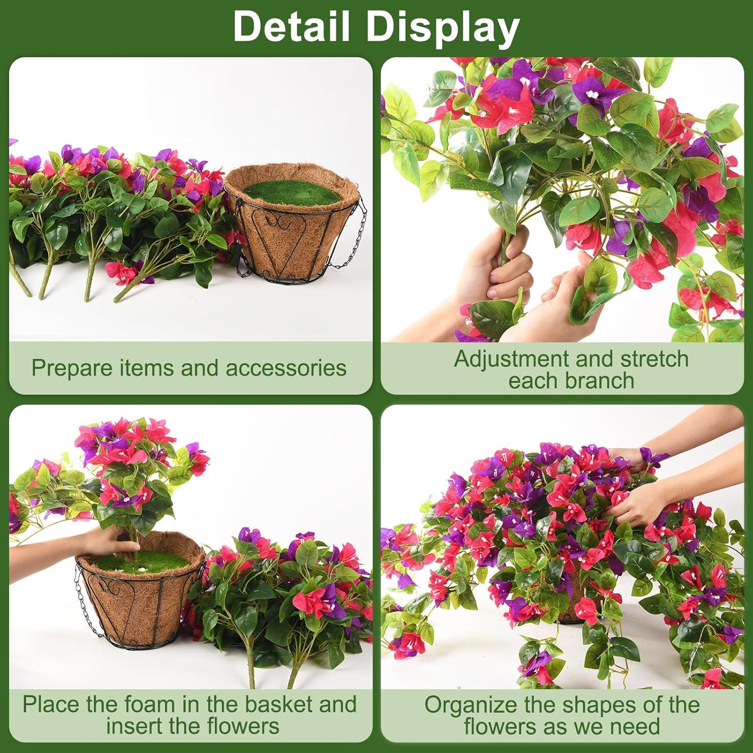 image:imageHomsunny Artificial Fake Hanging Flowers Plants Basket for Outdoor Decoration Faux Silk Flower Bougainvillea Planter Look Real UV Resistant for Home Porch Patio Balcony Yard Spring DecorPurpleMix Purple