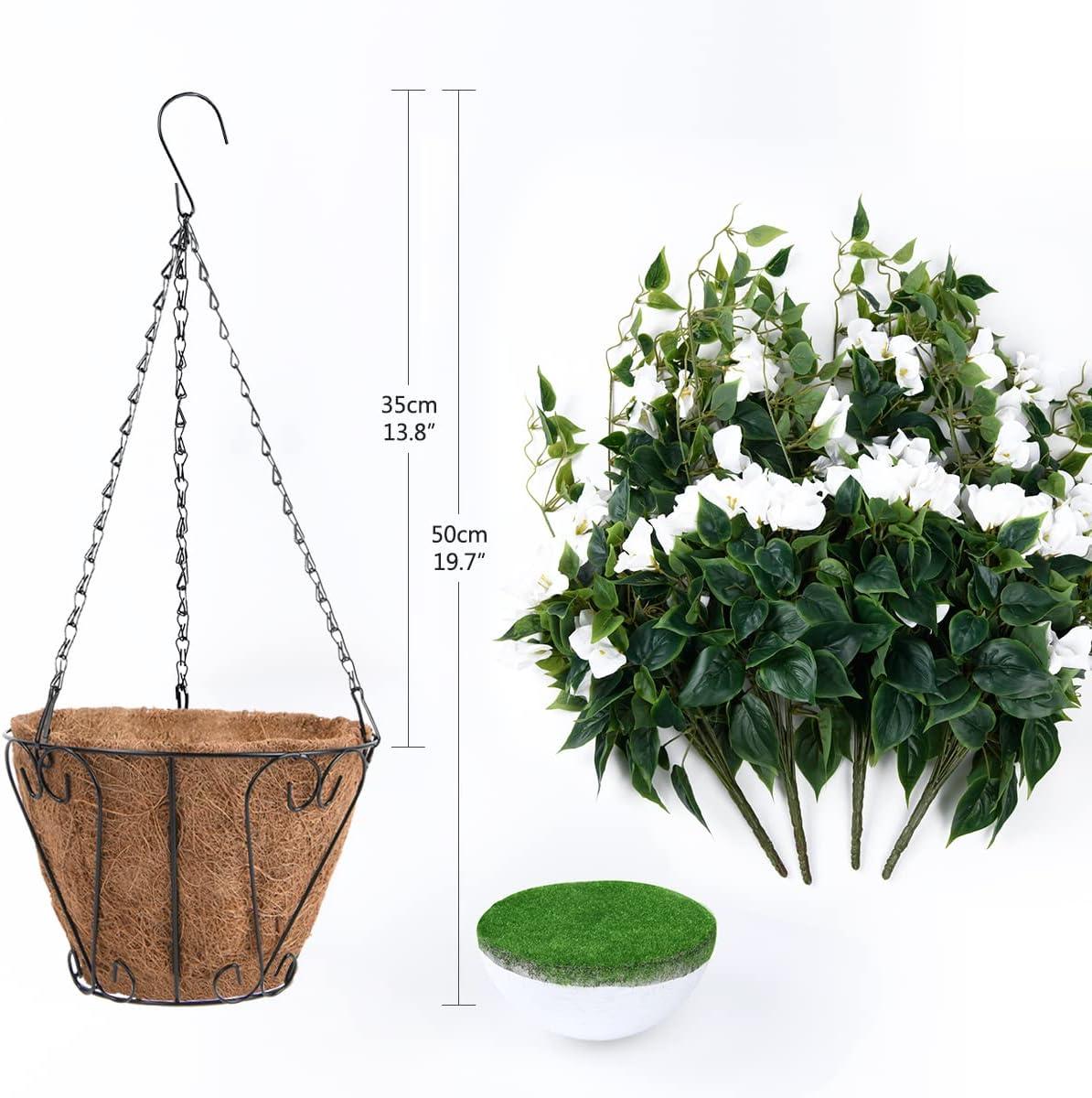 image:imageHomsunny Artificial Fake Hanging Flowers Plants Basket for Outdoor Decoration Faux Silk Flower Bougainvillea Planter Look Real UV Resistant for Home Porch Patio Balcony Yard Spring DecorPurpleWhite