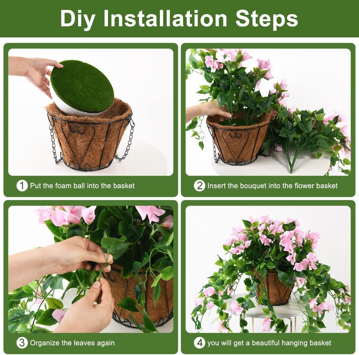 image:imageHomsunny Artificial Fake Hanging Flowers Plants Basket for Outdoor Decoration Faux Silk Flower Bougainvillea Planter Look Real UV Resistant for Home Porch Patio Balcony Yard Spring DecorPurplePink