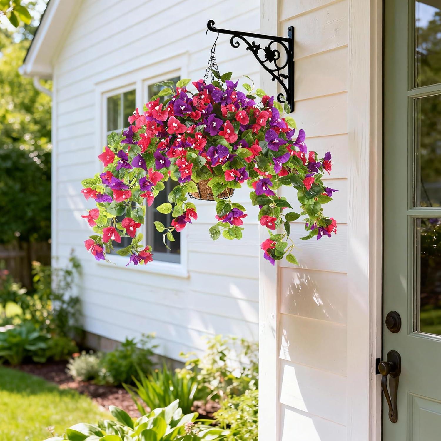 image:imageHomsunny Artificial Fake Hanging Flowers Plants Basket for Outdoor Decoration Faux Silk Flower Bougainvillea Planter Look Real UV Resistant for Home Porch Patio Balcony Yard Spring DecorPurpleMix Purple