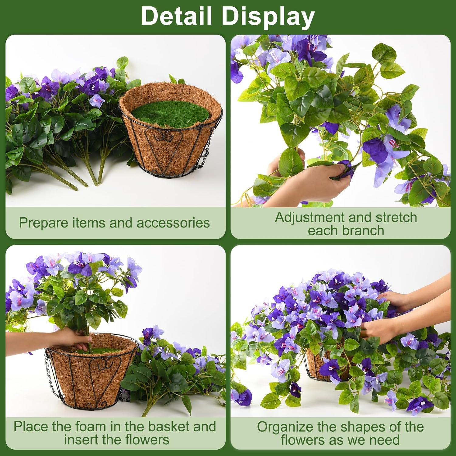 image:imageHomsunny Artificial Fake Hanging Flowers Plants Basket for Outdoor Decoration Faux Silk Flower Bougainvillea Planter Look Real UV Resistant for Home Porch Patio Balcony Yard Spring DecorPurpleDouble Purple