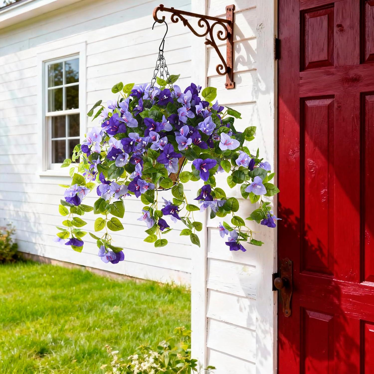 image:imageHomsunny Artificial Fake Hanging Flowers Plants Basket for Outdoor Decoration Faux Silk Flower Bougainvillea Planter Look Real UV Resistant for Home Porch Patio Balcony Yard Spring DecorPurpleDouble Purple