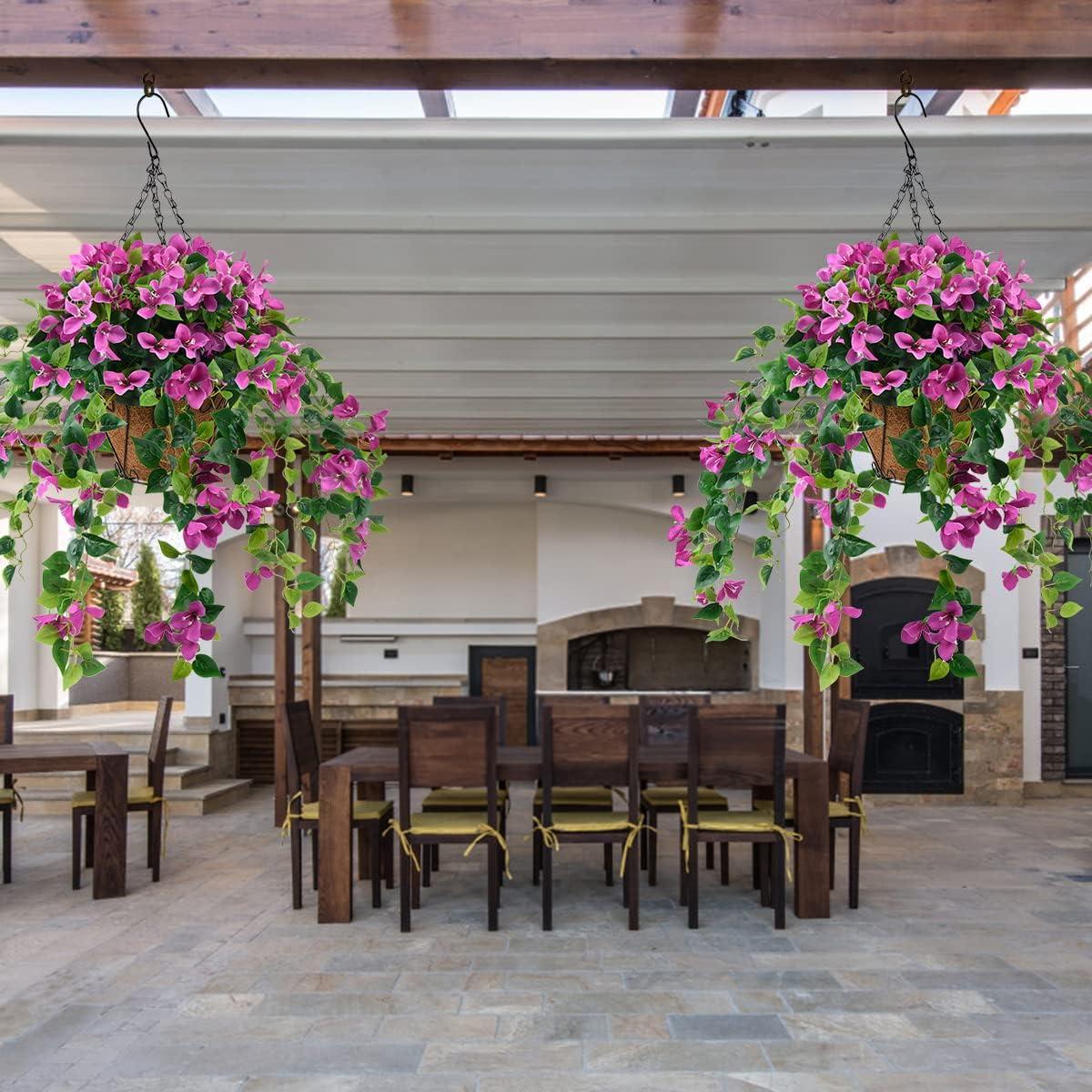 image:imageHomsunny Artificial Fake Hanging Flowers Plants Basket for Outdoor Decoration Faux Silk Flower Bougainvillea Planter Look Real UV Resistant for Home Porch Patio Balcony Yard Spring DecorPurplePurple