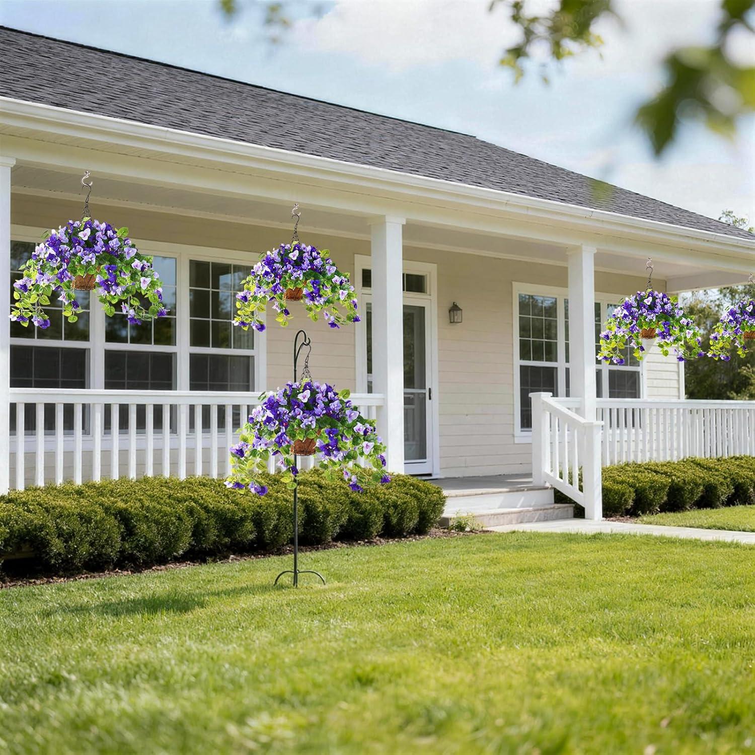 image:imageHomsunny Artificial Fake Hanging Flowers Plants Basket for Outdoor Decoration Faux Silk Flower Bougainvillea Planter Look Real UV Resistant for Home Porch Patio Balcony Yard Spring DecorPurpleDouble Purple