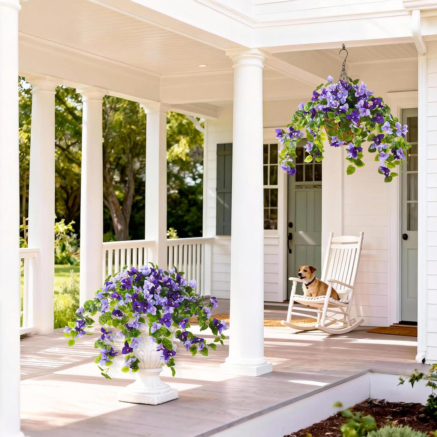 image:imageHomsunny Artificial Fake Hanging Flowers Plants Basket for Outdoor Decoration Faux Silk Flower Bougainvillea Planter Look Real UV Resistant for Home Porch Patio Balcony Yard Spring DecorPurpleDouble Purple