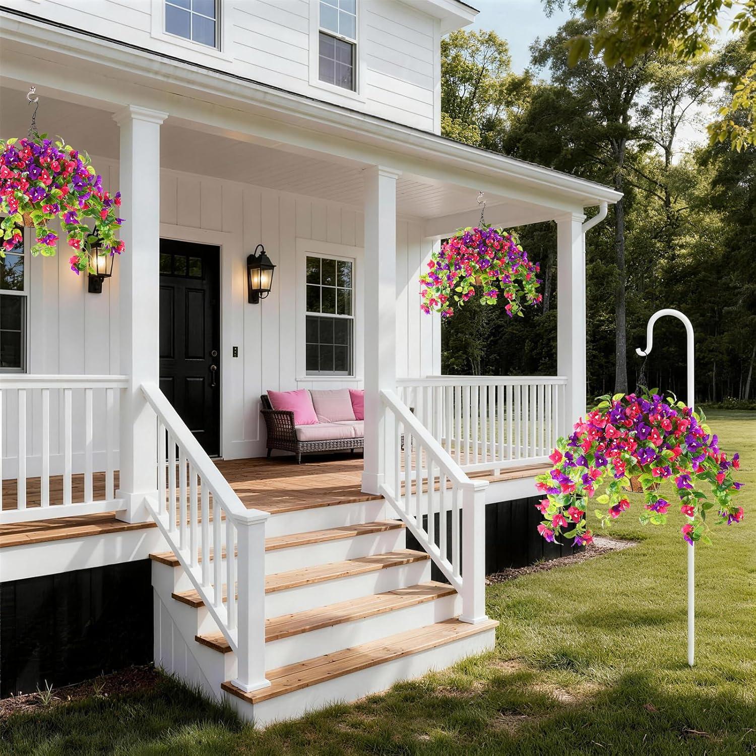 image:imageHomsunny Artificial Fake Hanging Flowers Plants Basket for Outdoor Decoration Faux Silk Flower Bougainvillea Planter Look Real UV Resistant for Home Porch Patio Balcony Yard Spring DecorPurpleMix Purple