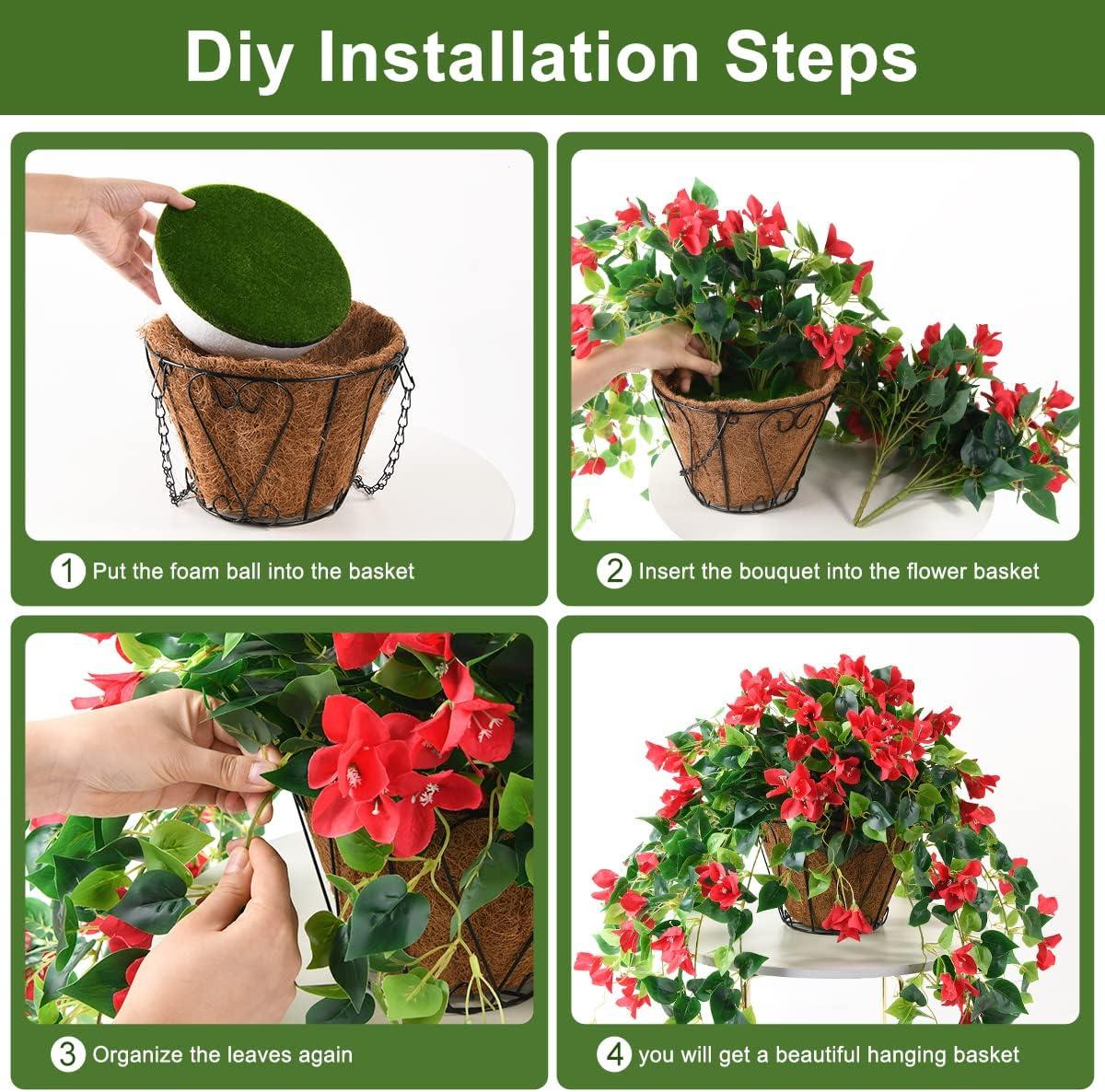 image:imageHomsunny Artificial Fake Hanging Flowers Plants Basket for Outdoor Decoration Faux Silk Flower Bougainvillea Planter Look Real UV Resistant for Home Porch Patio Balcony Yard Spring DecorPurpleRed